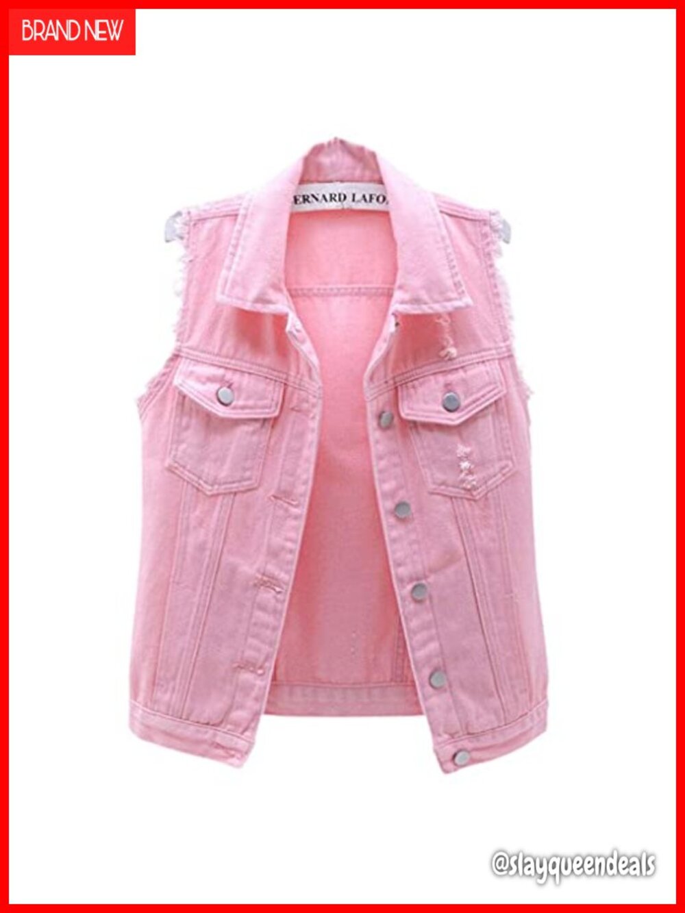 Womens 100% Cotton Distressed Denim Vest Sleeveless Slim Fit Button Frayed